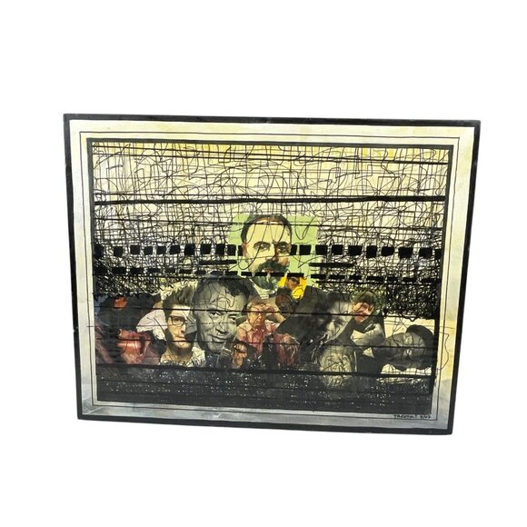 Handmade Trevor Williamson Abstract Canvas Painting Unique Faces & Textured Line - Picture 2 of 10